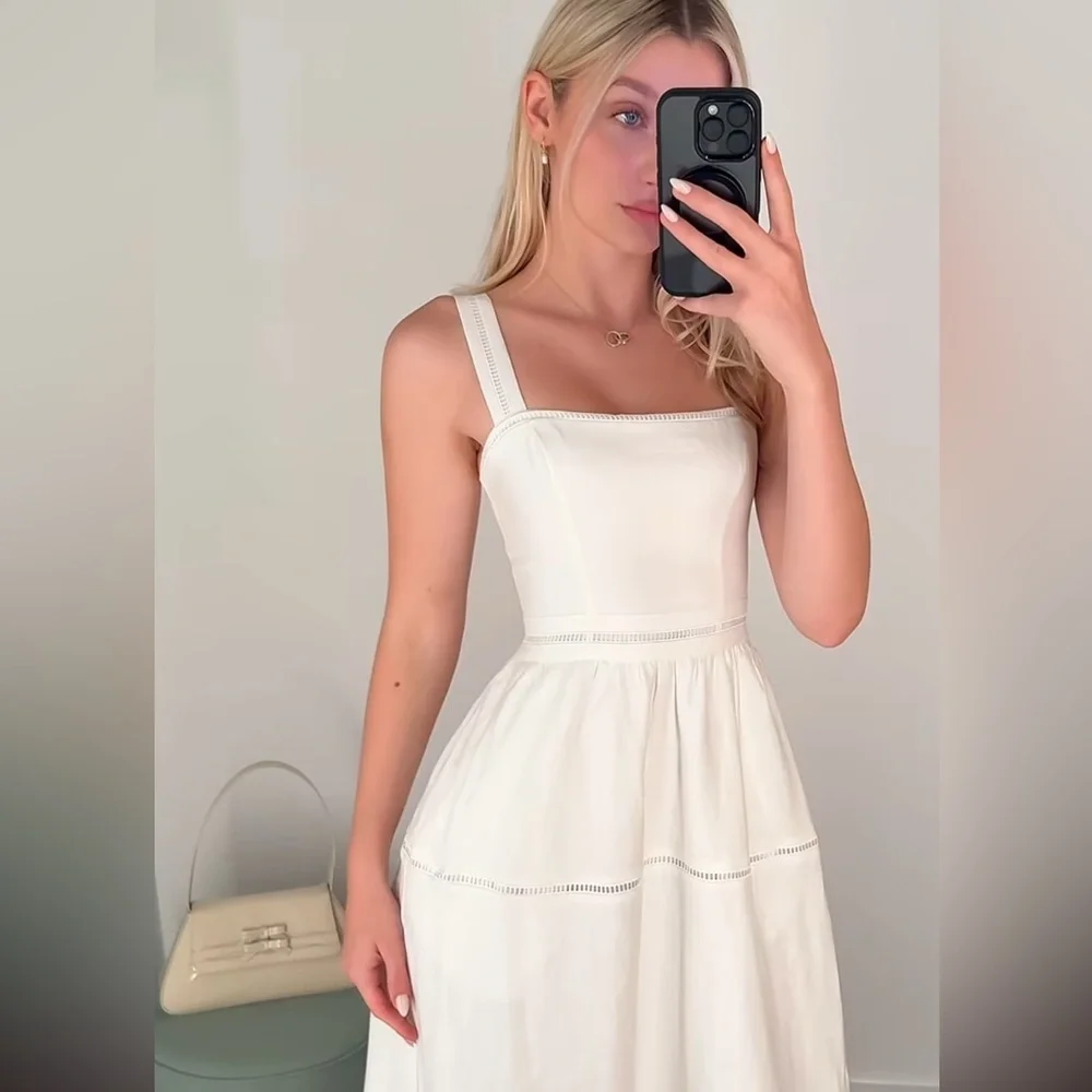 Reformation White Asymmetrical Pleated Sundress - Picture 7 of 16